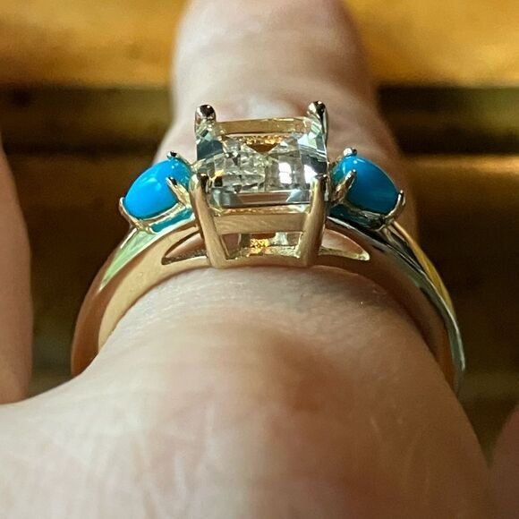 Yellow Labradorite Sleeping Beauty Turquoise Sterling Silver Ring 8.75 - Picture 2 of 9